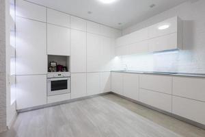 interior design of clean modern white kitchen photo