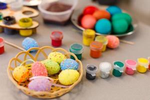 colouring eggs for eastertime at home photo