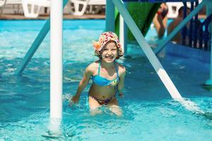 Happy child having fun in aquapark photo