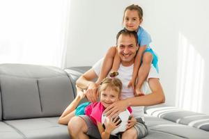 little girls with soccer ball at home photo