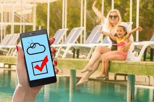 Smart phone with weather forecast on screen photo