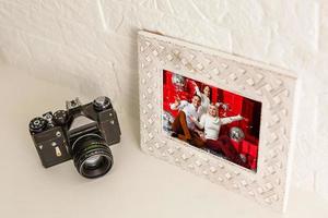 mock up frame in room Christmas Tree Decoration with empty frame on white photo