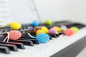 Colorful easter eggs. Background with easter eggs. With retro filter effect photo