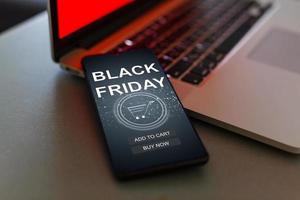 black friday sale. special offer discount text on mobile phone screen photo