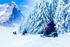 Stunning view of the snow-covered mountain range Matterhorn ski resort side photo