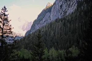 Snow covered mountains at Vorderer Gosausee, Gosau, Upper Austria. photo