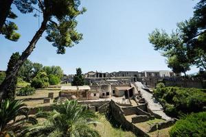 Panoramic view of the ancient city of Pompeii with houses and streets. Roman city died from the eruption of Mount Vesuvius Naples, Italy. photo