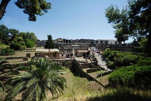 Panoramic view of the ancient city of Pompeii with houses and streets. Roman city died from the eruption of Mount Vesuvius Naples, Italy. photo