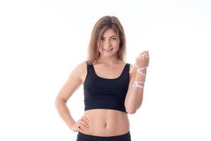 close-up of young athletic girl who is just looking forward smiling photo