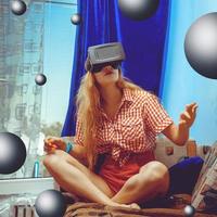 woman in virtual reality helmet photo