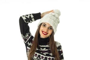 cheerful girl in warm winter sweater photo