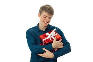 pretty man hugging his gifts photo