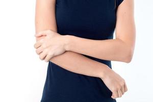 girl holding up a hand for   in  black Jersey closeup photo