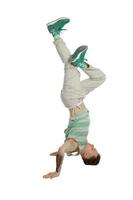 man break dancer standing on his head photo