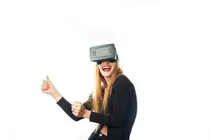 chica con gafas de realidad virtual foto