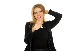 pretty woman in stylish black clothes posing photo