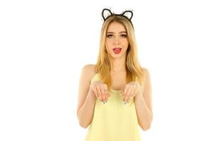 woman with cat ears posing in studio photo