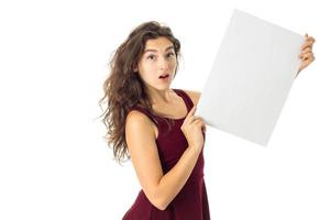 girl in red dress with white placard photo