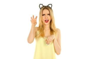 woman with cat ears posing in studio photo