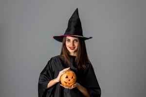 brunette girl in halloween style clothes photo