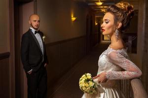 portrait of just merried young elegant couple photo