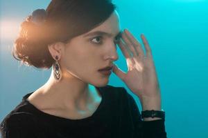 Beauty young girl with short hair in studio photo