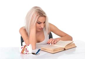 Woman with cup and book photo