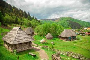 village with wooden houses photo