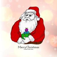 Merry Christmas festival greeting card with santa claus holding gift vector