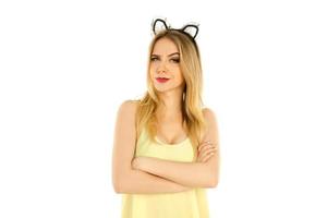 woman with cat ears posing in studio photo