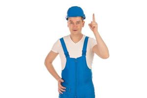 male builder in blue uniform photo