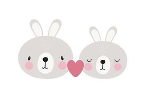 Rabbits in love. Vector illustration. For card, posters, banners, books, printing on the pack, printing on clothes, fabric, wallpaper, textile or dishes.