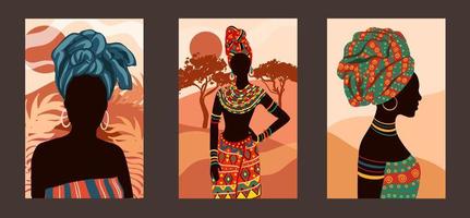 carteles con mujeres africanas étnicas. estilo tribal bohemio. vector