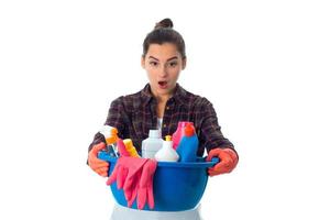 young maid woman with cleansers photo