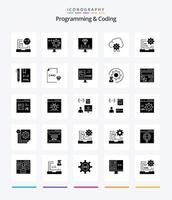 programación creativa y codificación paquete de iconos negros sólidos de 25 glifos, como desarrollo. código. desarrollo. proceso. desarrollar vector