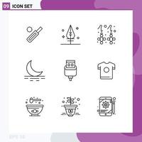 Set of 9 Modern UI Icons Symbols Signs for connector cable earring weather fog Editable Vector Design Elements