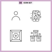 Mobile Interface Line Set of 4 Pictograms of personal box user smartphone product Editable Vector Design Elements