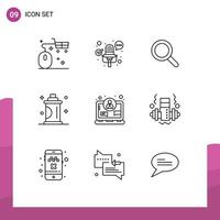 User Interface Pack of 9 Basic Outlines of business salon glass hair beauty Editable Vector Design Elements