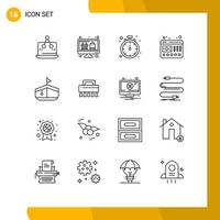 paquete de 16 signos y símbolos de contornos modernos para medios de impresión web, como elementos de diseño de vectores editables de reparación de video de compras en línea web de barcos