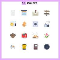 Group of 16 Flat Colors Signs and Symbols for pointer direction marketing flagged email Editable Pack of Creative Vector Design Elements