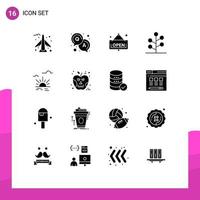 User Interface Pack of 16 Basic Solid Glyphs of apple light shop brightness tree Editable Vector Design Elements