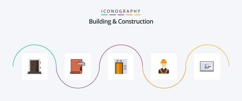 paquete de iconos de 5 planos de construcción y construcción que incluye reparación. carpintero. reparar. edificio. construcción vector