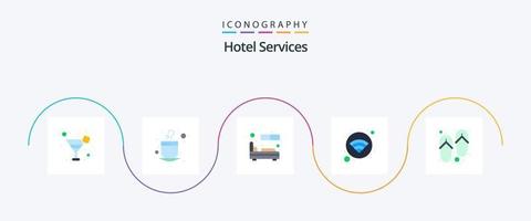 Hotel Services Flat 5 Icon Pack Including wellness. slippers. room. wifi. hotel vector