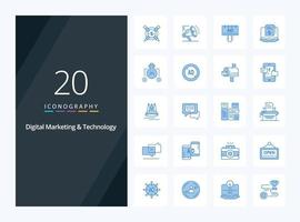 20 Digital Marketing And Technology Blue Color icon for presentation vector