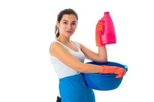 young maid woman with cleansers photo