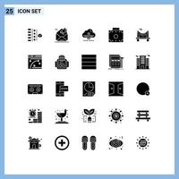 Mobile Interface Solid Glyph Set of 25 Pictograms of bridge luggage marketing briefcase cloud Editable Vector Design Elements