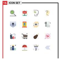 16 User Interface Flat Color Pack of modern Signs and Symbols of key confuse mind crew confuse brain personnel Editable Pack of Creative Vector Design Elements