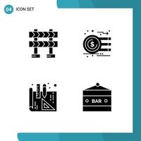 Group of 4 Modern Solid Glyphs Set for barricade interior design analysis graph bar sign Editable Vector Design Elements