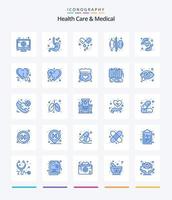 Creative Health Care And Medical 25 Blue icon pack  Such As care. heart health. tablet. health insurance. kidneys vector