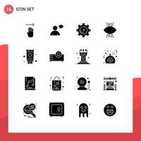 User Interface Pack of 16 Basic Solid Glyphs of bath cream setting lab eye surveillance Editable Vector Design Elements